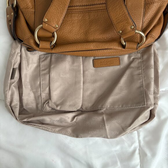 MICHAEL Michael Kors Multi Pocket Brown Leather Shoulder Bag Tote Hobo Camel - Picture 11 of 14